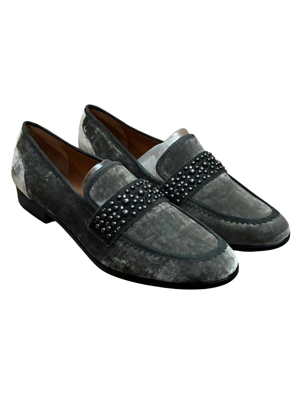NIB Franco Sarto Gray Velvet Studded Loafers Women’s Size 8M Slip-On Dress Shoes